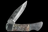 Pocketknife With Fossil Dinosaur Bone (Gembone) Inlays #125248-3